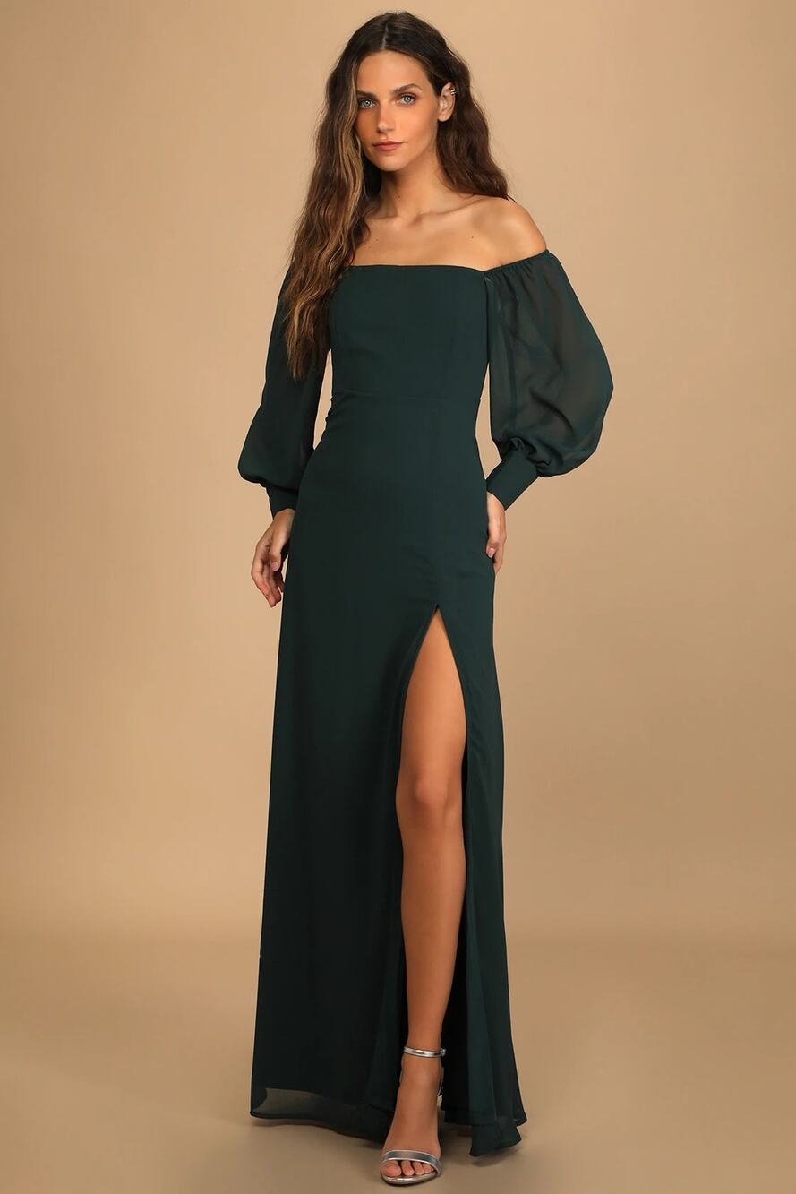 NWOT Lulus Feel the Romance Emerald Green Off-the-Shoulder Maxi Dress 1X